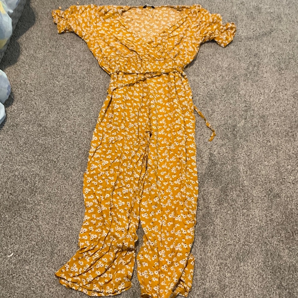 Shein  Mustard Yellow Floral Jumpsuit
